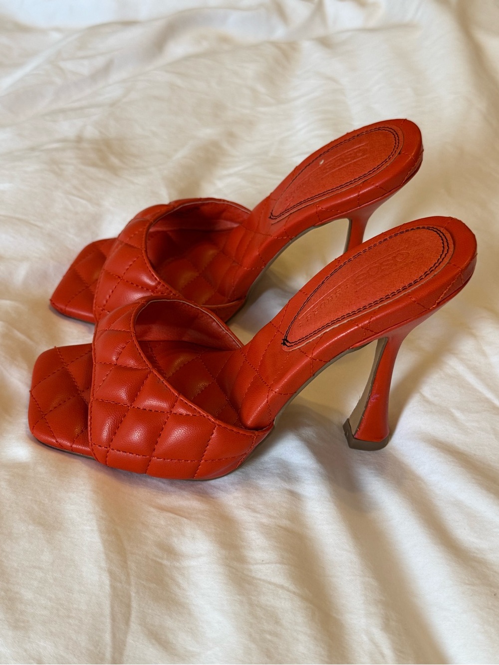 BRAND NEW!!!ASOS Quilted Red Mules Open Toe Heels Slide Sandals, US 5